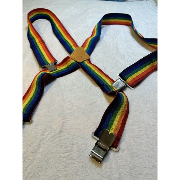 Vintage R & J Rainbow Clip On Suspenders LGBTQI Pride USA - Picture 3 of 6